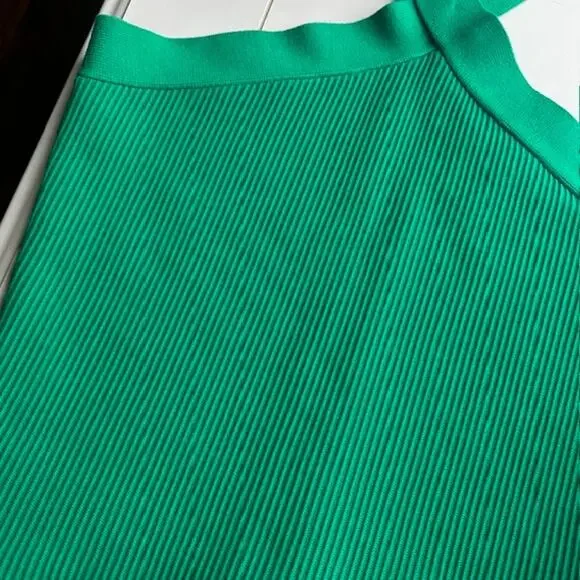 House Of Harlow 1960 Green Crop Ribbed Sculpt Knit Criss Cross Top Large - Picture 5 of 8